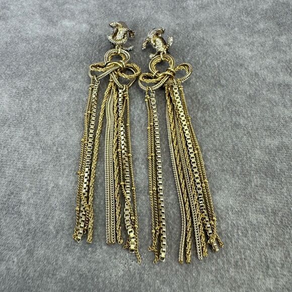 CHANEL CC Gold Chain Dangle Long Clip on Earrings - Picture 4 of 11